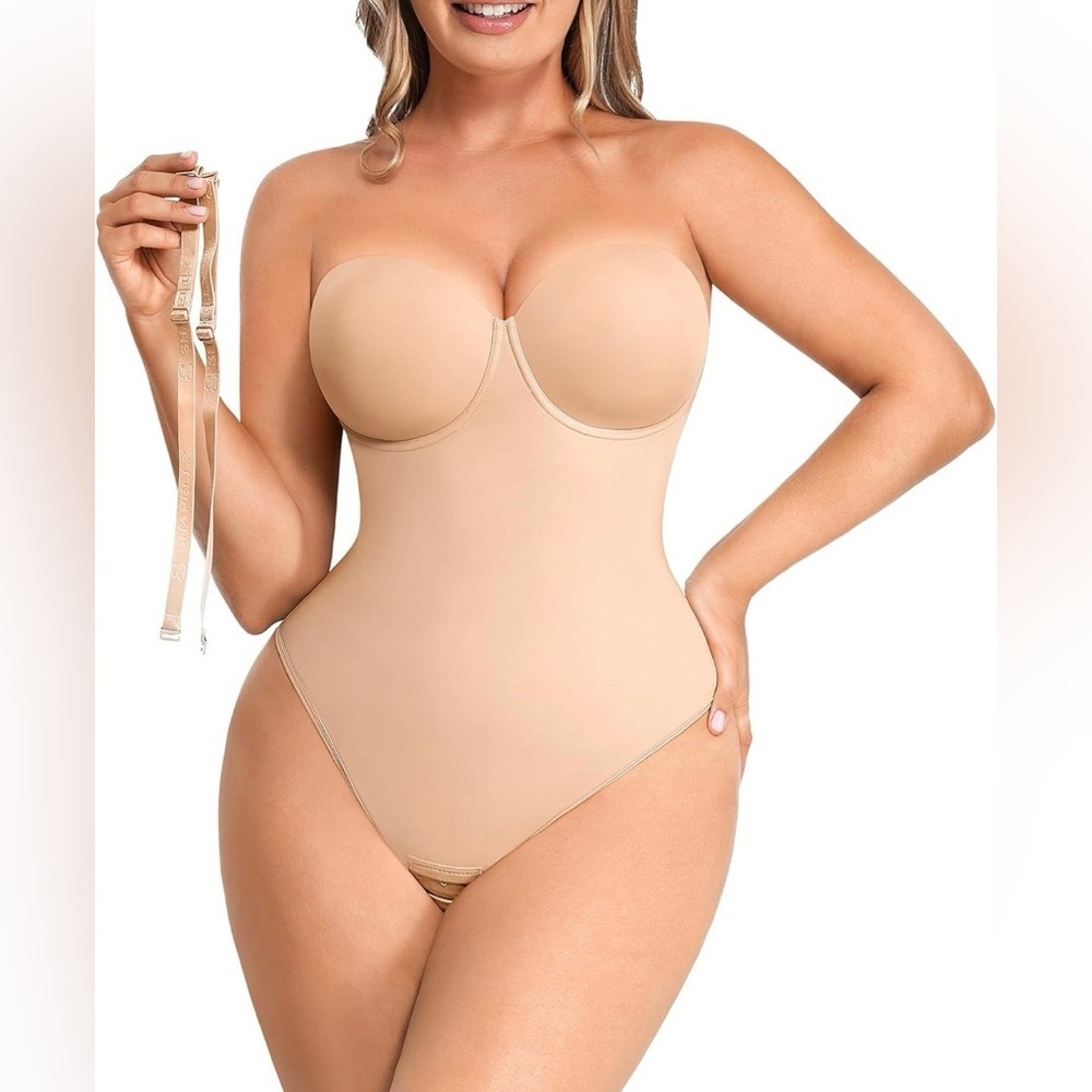 SHAPELLX Women’s Shapewear Bodysuit Tummy Control Strapless Body Shaper Thong